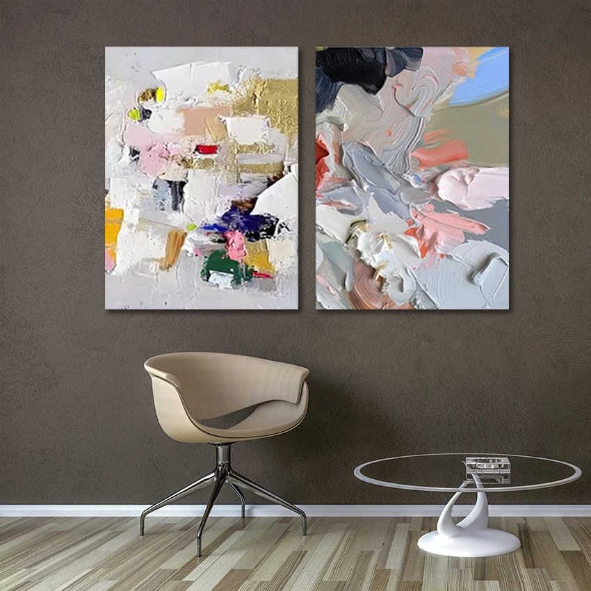 

2 шт. акриловые дизайнерские произведения искусства, современные текстурированные картины, безрамный декор стен комнаты, абстрактная картина на холсте с ножом-матрицей