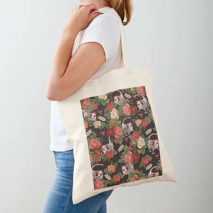 

Opossum Floral Pattern (with text) Tote Bag Lady bags reusable grocery bags large tote bag tote bag men's