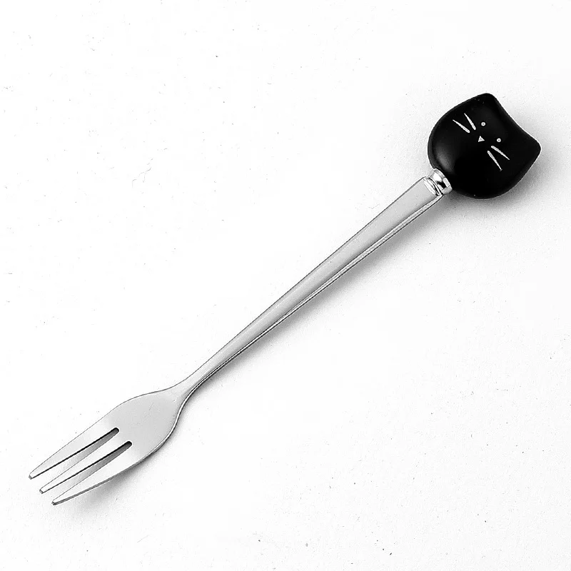 Flatware Kitchen Tool Ice Cream Cartoon Spoon Stainless Steel Coffee  Cat Ceramic