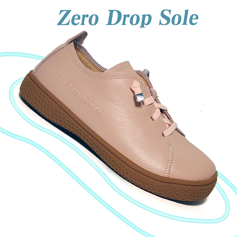 PEKNY BOSA Soft fiber Leather Barefoot Shoes Leisure Shoes for kids girls zapatos niña children shoes 신발 Minimalistic Footwear