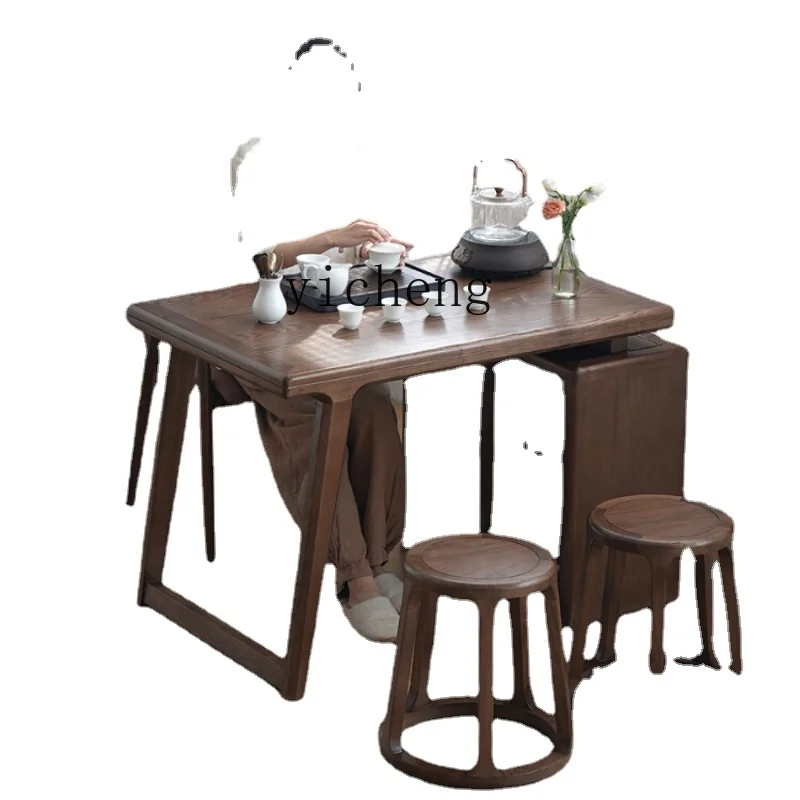 

Zf Balcony Tea Table Solid Wood Household Small Apartment Tea Table Black Walnut White Wax Tea Table and Chair