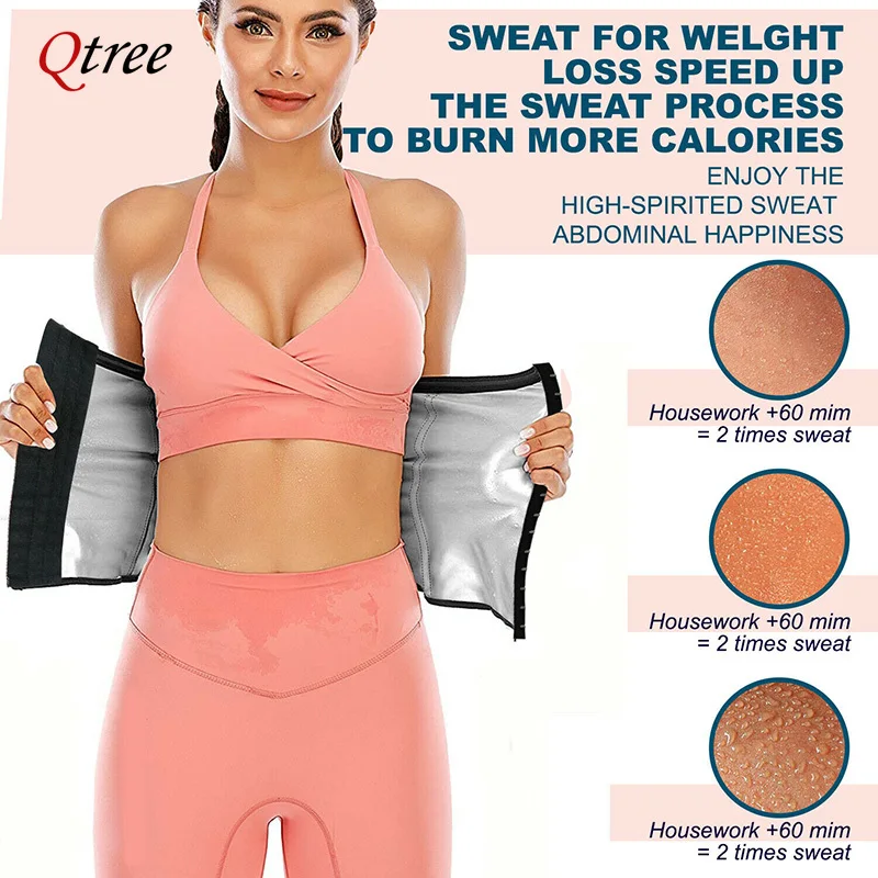 Qtree Waist Trimmer Belt for Women Waist Trainer Body Shaper Sauna Belt Tummy Control Shapewear Sweat Fat Burner Slimming Suit