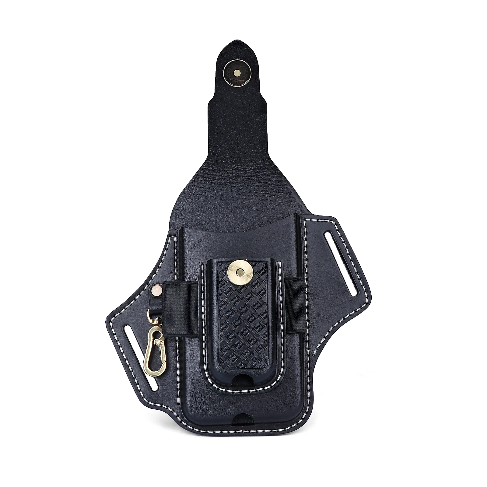 Tourbon الجلود EDC حزام الحقيبة المنظم طبقة مزدوجة قابلة للطي سكين غمد مصباح يدوي حامل هاتف مع سلسلة المفاتيح إغلاق المفاجئة