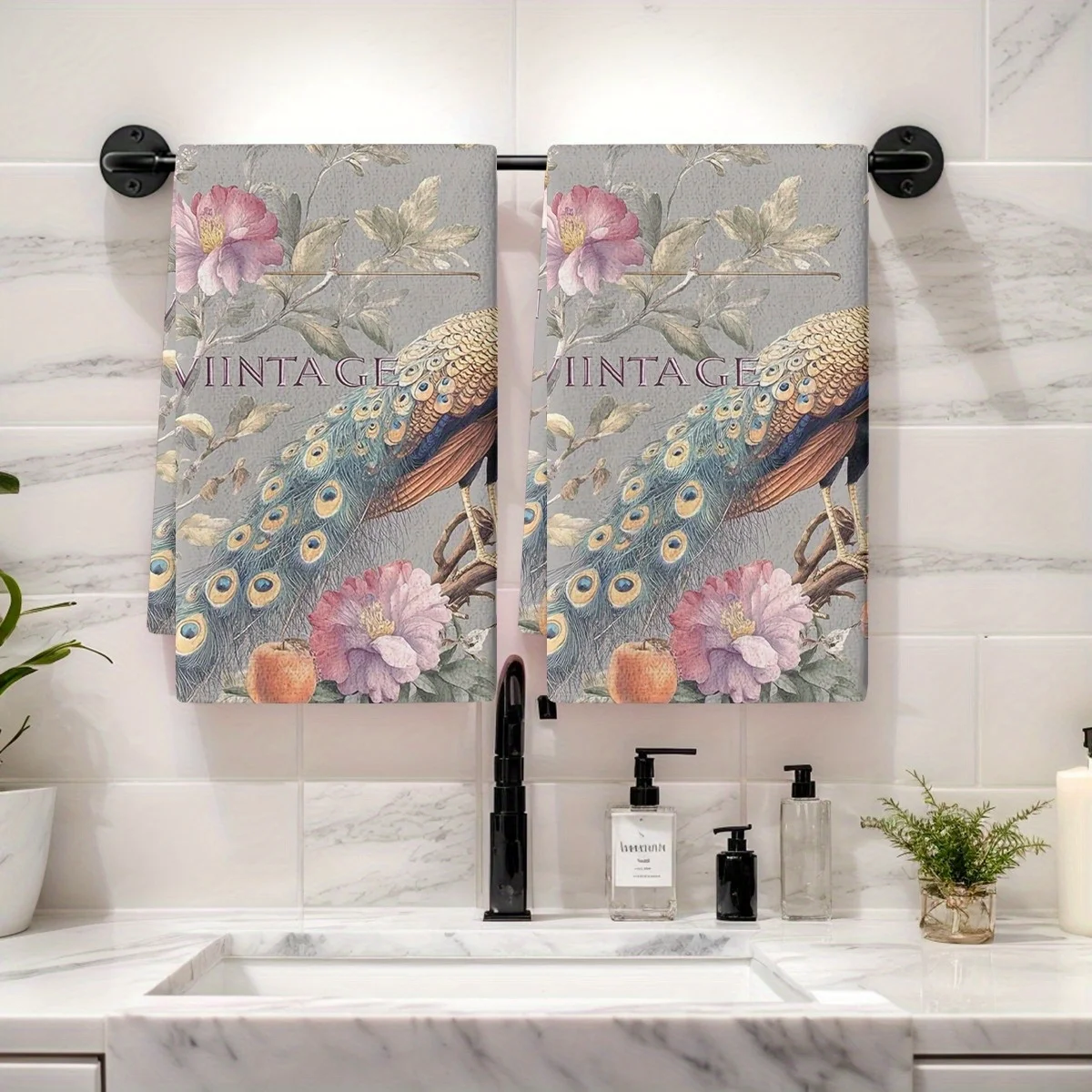 Serviettes de cuisine douces et absorbantes, 2 pièces, torchon, plantes de paon, fleurs, torchons pour décoration et usage quotidien, décor de cuisine de vacances
