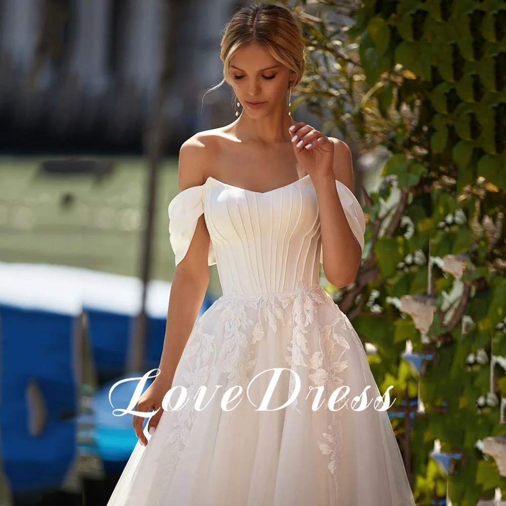 LoveDress-Vestido De Novia línea A con cuello en V, hombros descubiertos, con cordones, apliques modernos sin espalda, Vestido De Novia personalizado