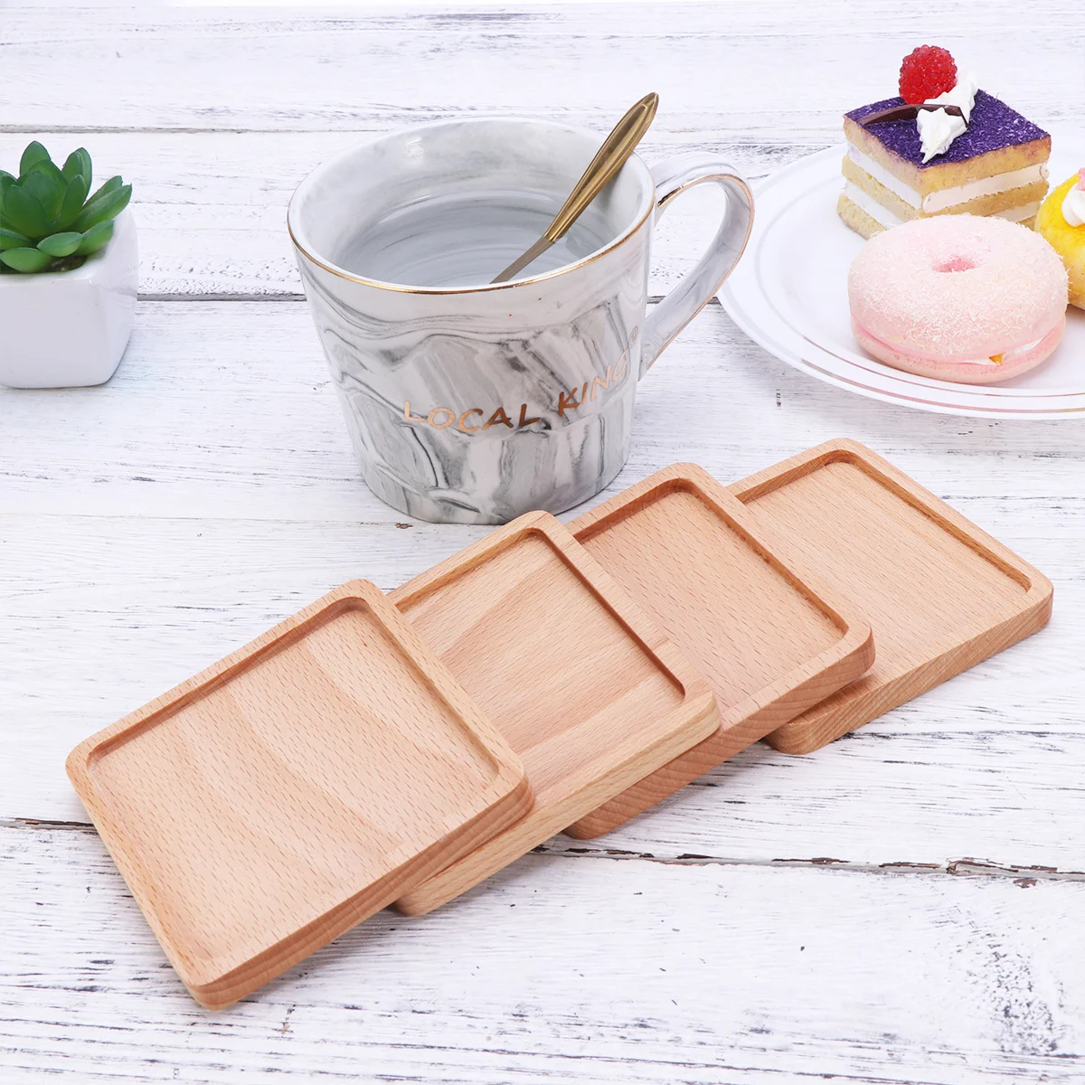 

4 pcs Wooden Coasters 8.8X8.8Cm Natural Wood Grain Round Insulation Mat Cup Bowl Pad For Home Kitchen Bar Multipurpose Water