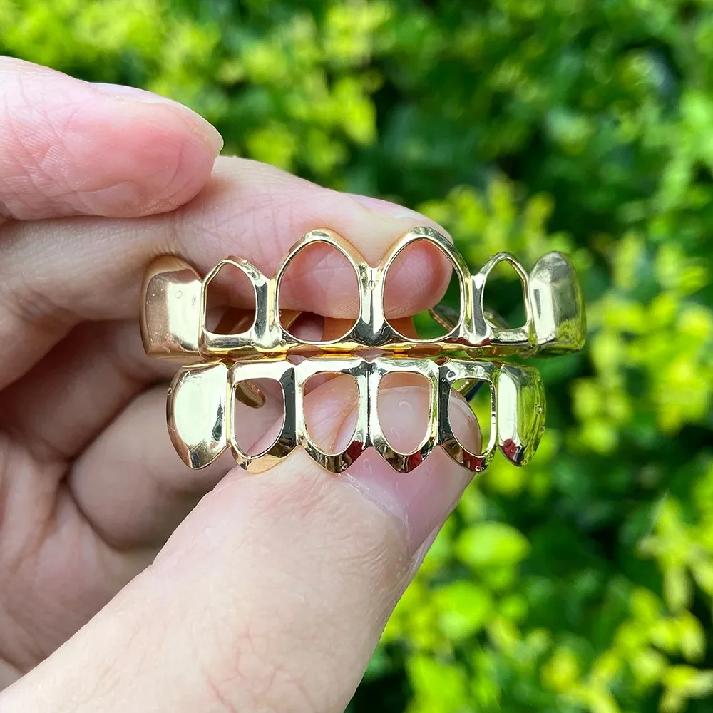 Klassische 4-Hohlzahn-Grillz 6/6 Set Hip-Hop Gold Silber Siebenfarbige Zahnkappen Unisex-Schmuck für Cosplay – Detail 9