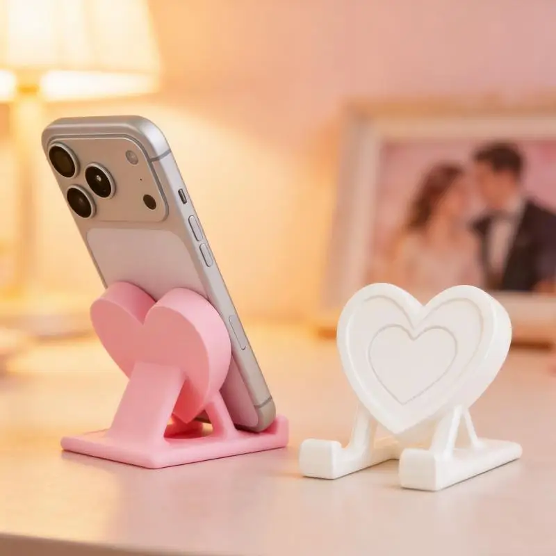 3D Printed Heart Phone Stand: Stable Non-Slip Base Home Office Desktop Valentine's Day Gift