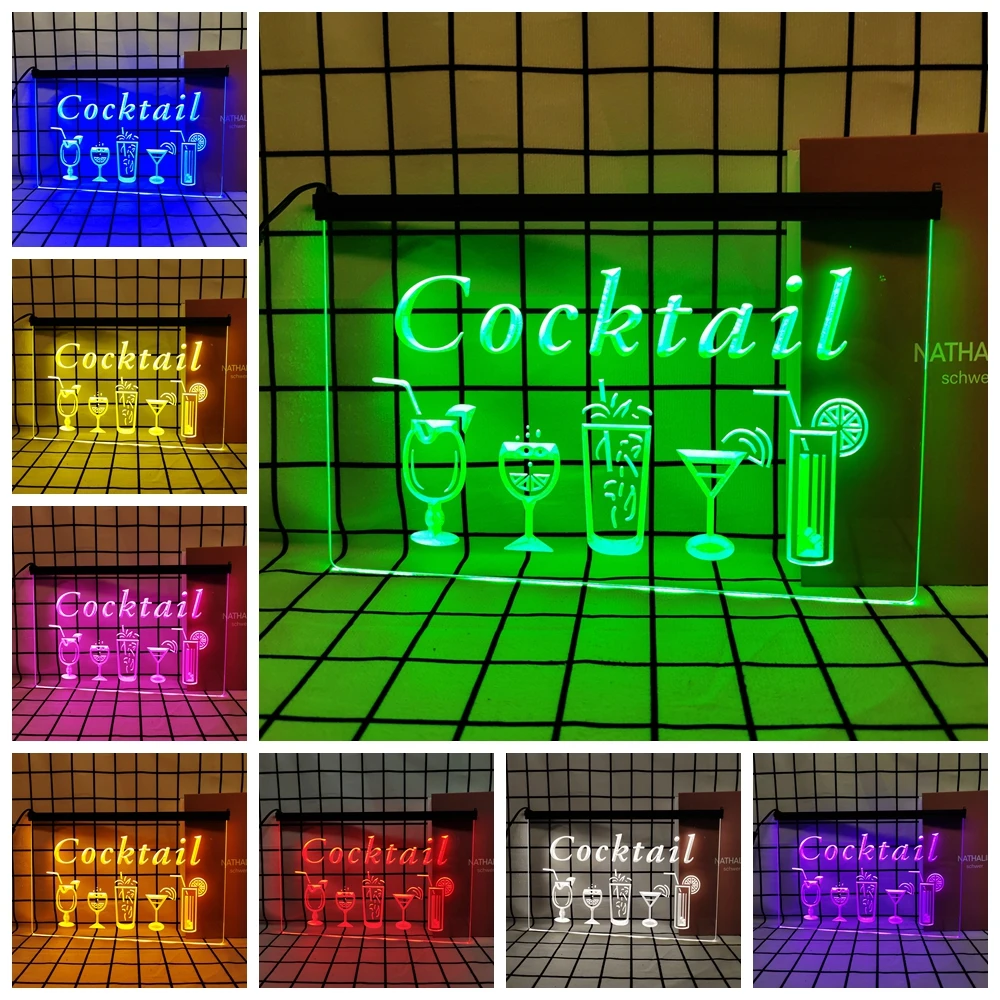 Cocktail-Retro LED Neon Sign Home Decor with Vintage Plaques and Posters for Room Office Farmhouse