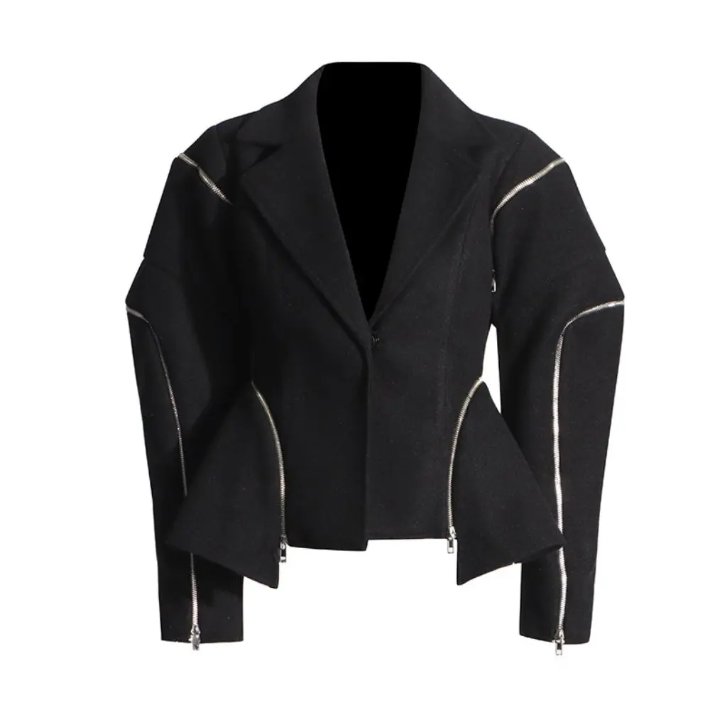 

Women's Australian Show Style Structured Asymmetrical Suit Jacket Zipper Patchwork Slimming Look Fashionable Top for