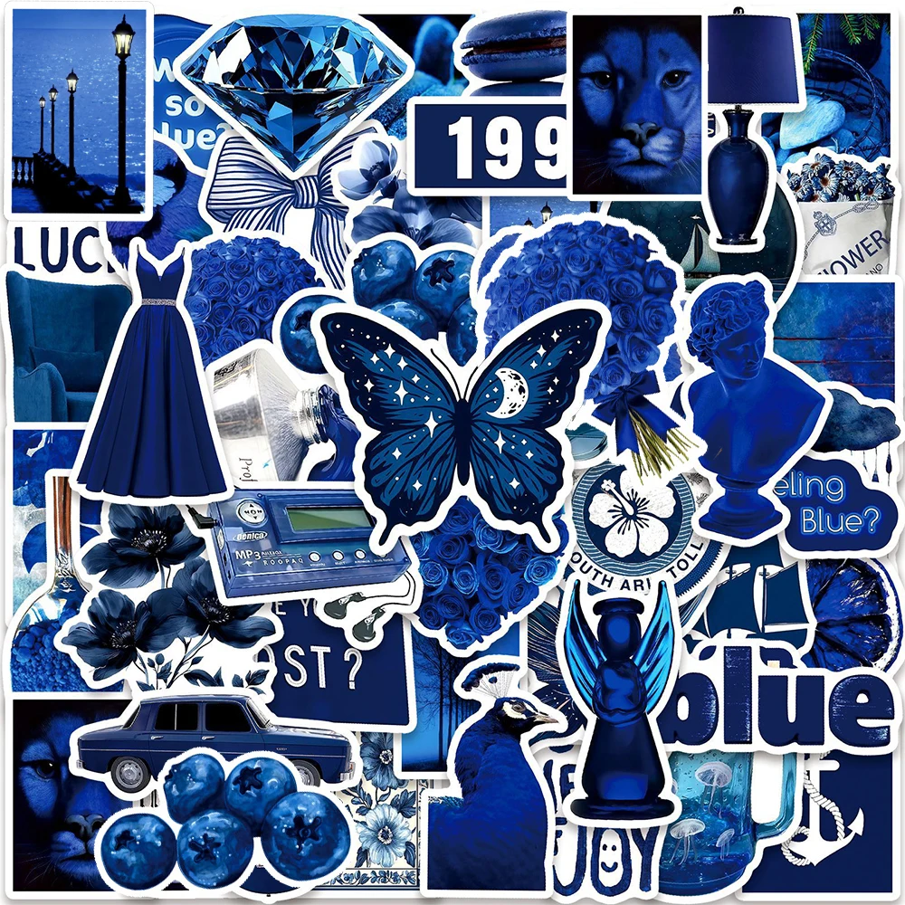 

10/30/50pcs INS Style Blue Art Aesthetic Graffiti Stickers Cute Vsco Cartoon Decals for Luggage Motorcycle Laptop Sticker Decor
