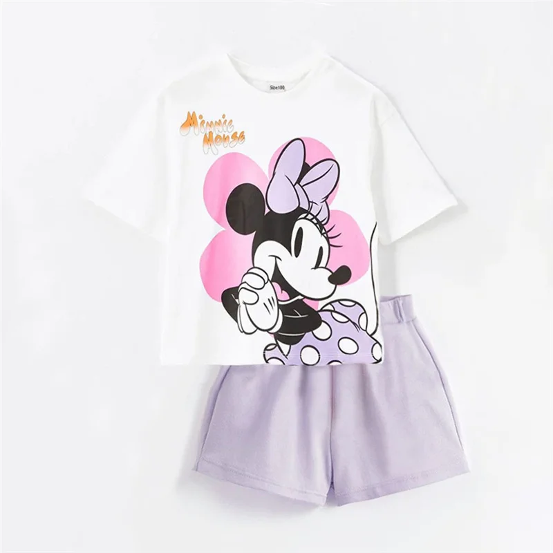 Baby Girl Clothes Set Cartoon Frozen Elsa Anna Minnie Mouse Printed Short Sleeve Top + Shorts Summer Children Girl Clothes