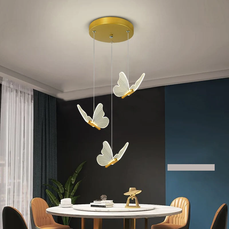 LED Modern Three Headed Butterfly Restaurant Pendant Light, Bedside Indoor Living Room Dining Room Kitchen Decoration Lighting