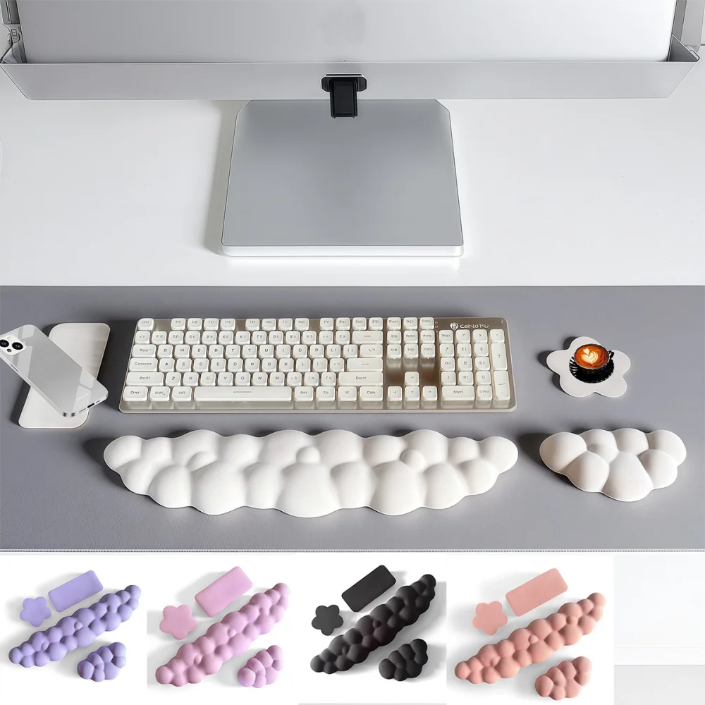 4pcs Ergonomic Mouse Pad Wrist Support Set Including Non-slip Base Cloud Wrist Rest Desktop Phone Pad For Office Home