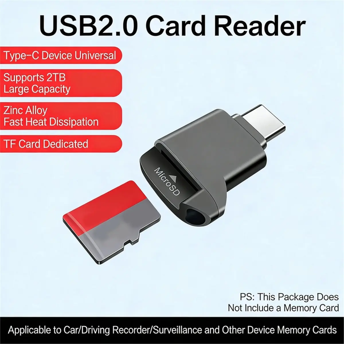 Type-C 2.0 Mini TF Card Reader External Storage Portable USB-C Adapter Compact and Stretchable Design for Data Transfer