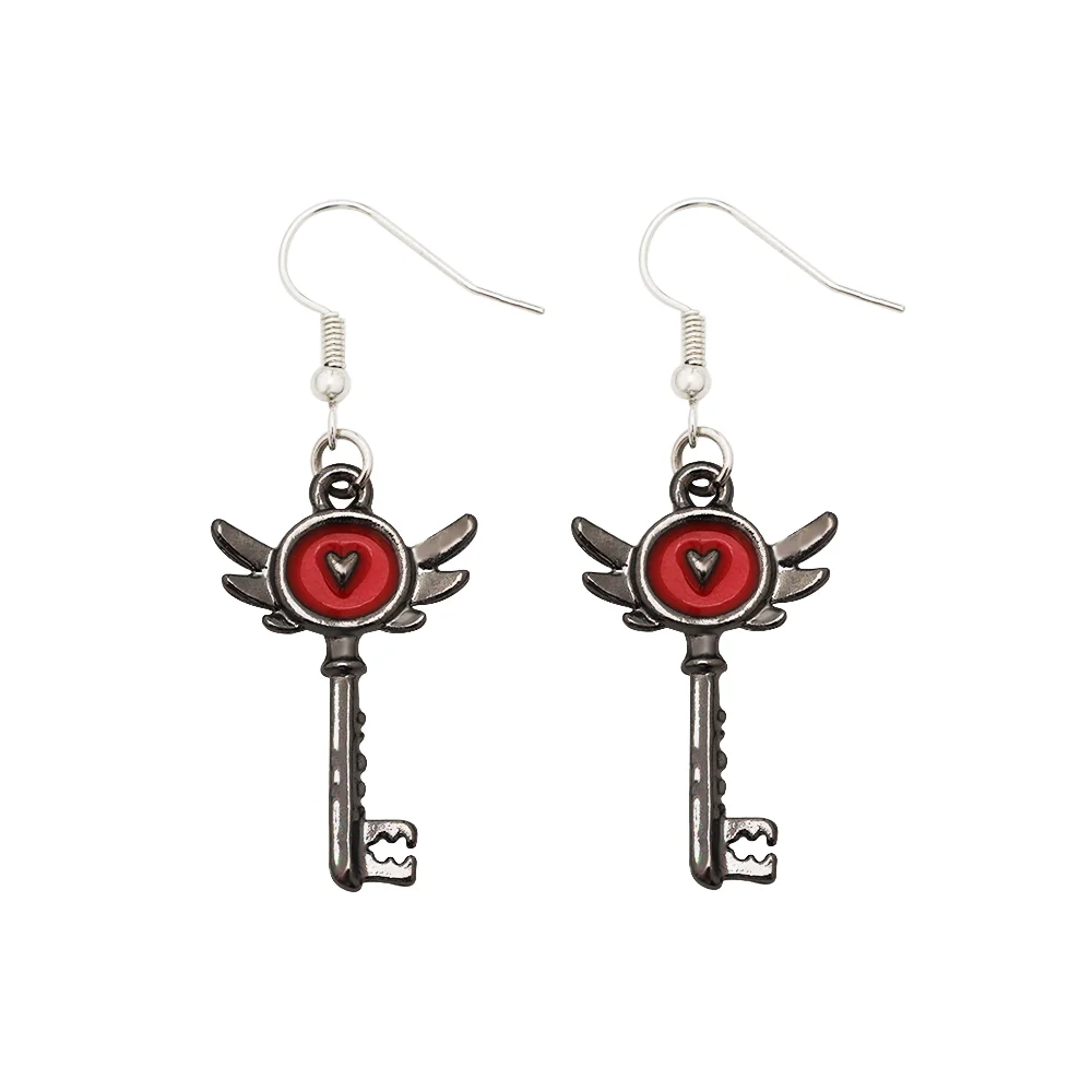 Vintage Heart Padkey Portal Inspired Key Drop Earrings Hotel Lucifer Alastor Group Cosplay Earrings Costume Jewelry Halloween