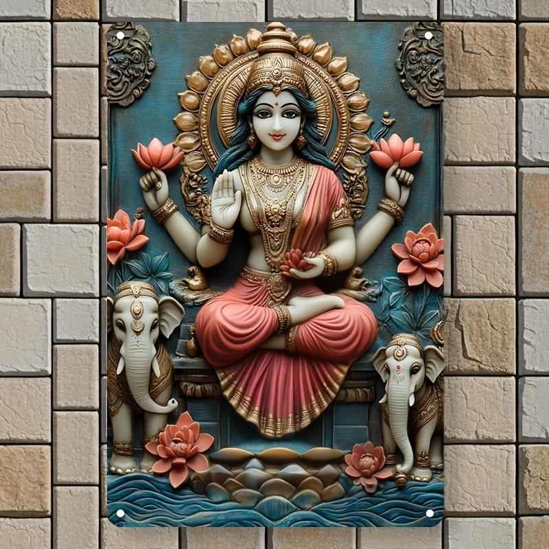 

Square Aluminum Plate, 2D Lakshmi Goddess Theme, Sustainable Aluminum Decor Sign for Home, Living Room, 7.9x11.8"/11.8x17.7