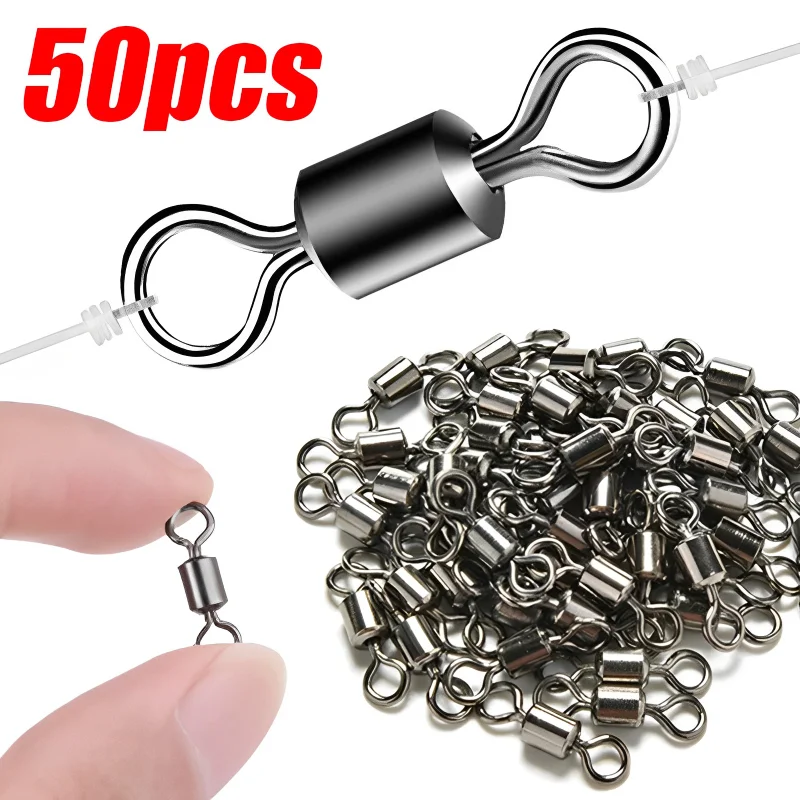 50pcs Ball Bearing Swivel Solid Ring Fishing Connector Barrel Rolling Swivel Lure Goods for Fishing Sea Fishing Accessories Tool