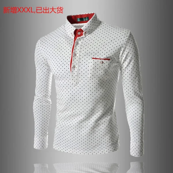 New Style Men's Fashion Polka Point Men's Leisure and Self-cultivation Long Sleeve POLO Shirt