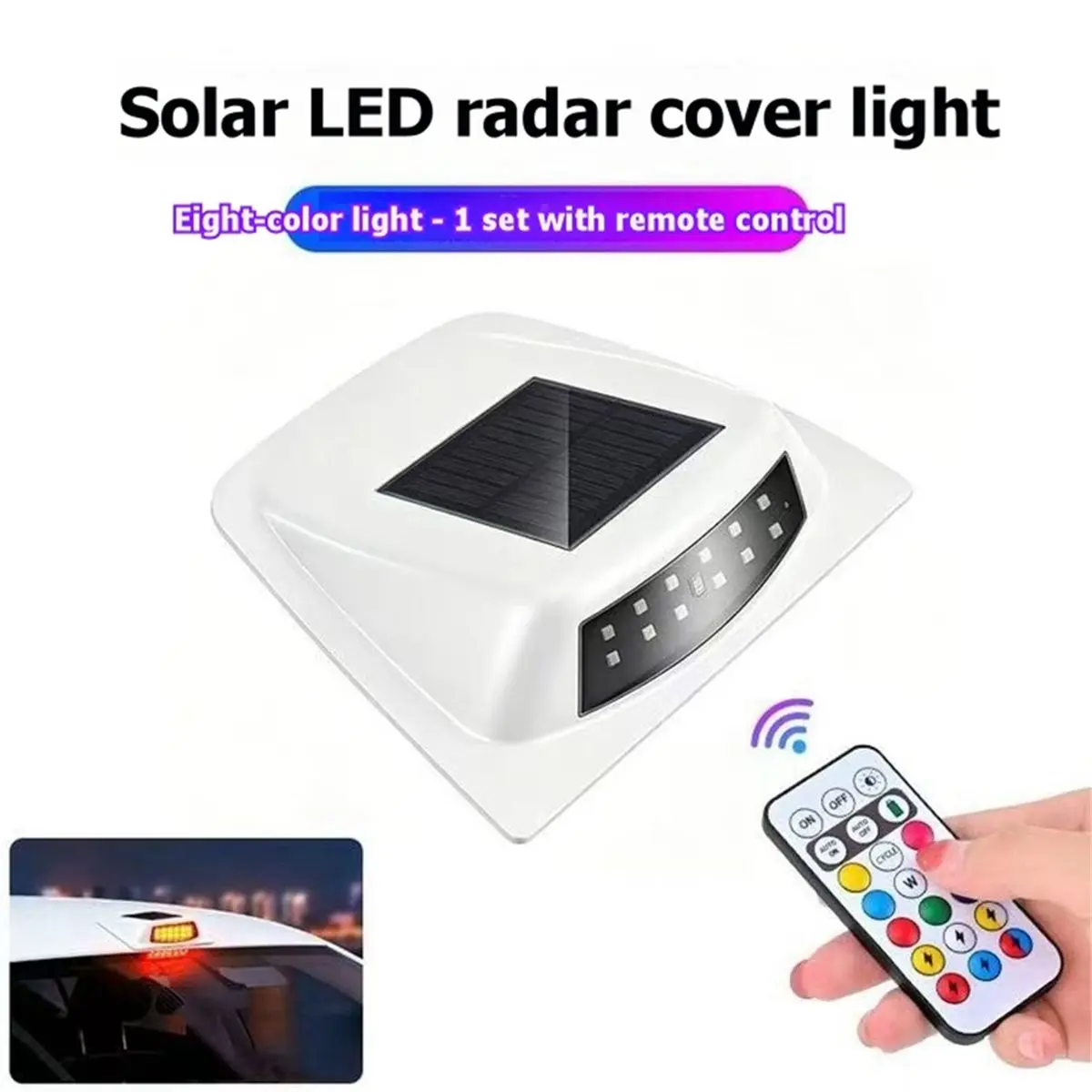 Compatible Solar Car Warning Light Anti-Rear-End Flashing LED Roof Lamp with Remote Shock Sensor B