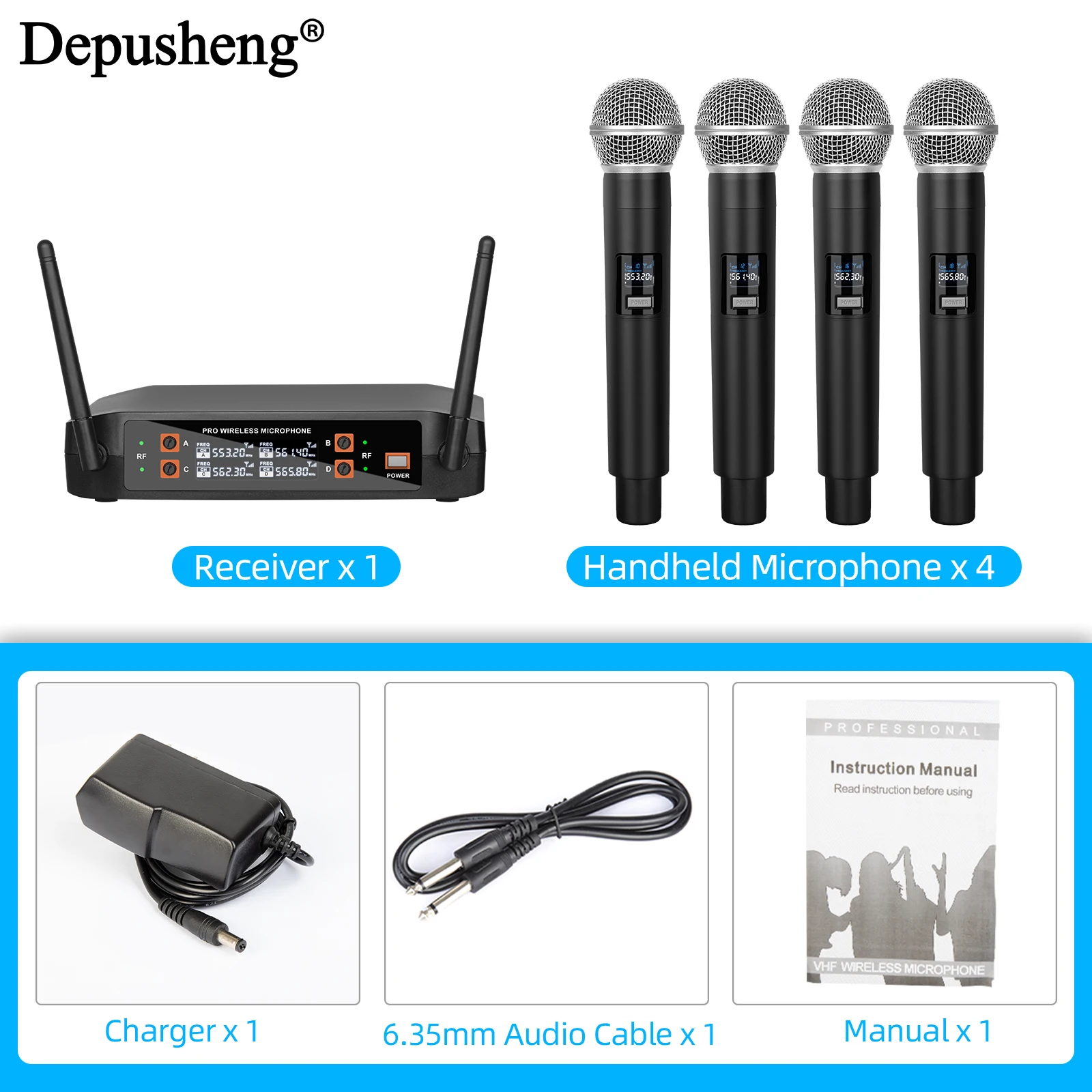 Depusheng DX4 4-Kanal Drahtloses Mikrofonsystem mit Profi-Audioqualität, inklusive Anti-Rutsch-Ringen und 6,35-mm-Audiokabel. – Detail 7