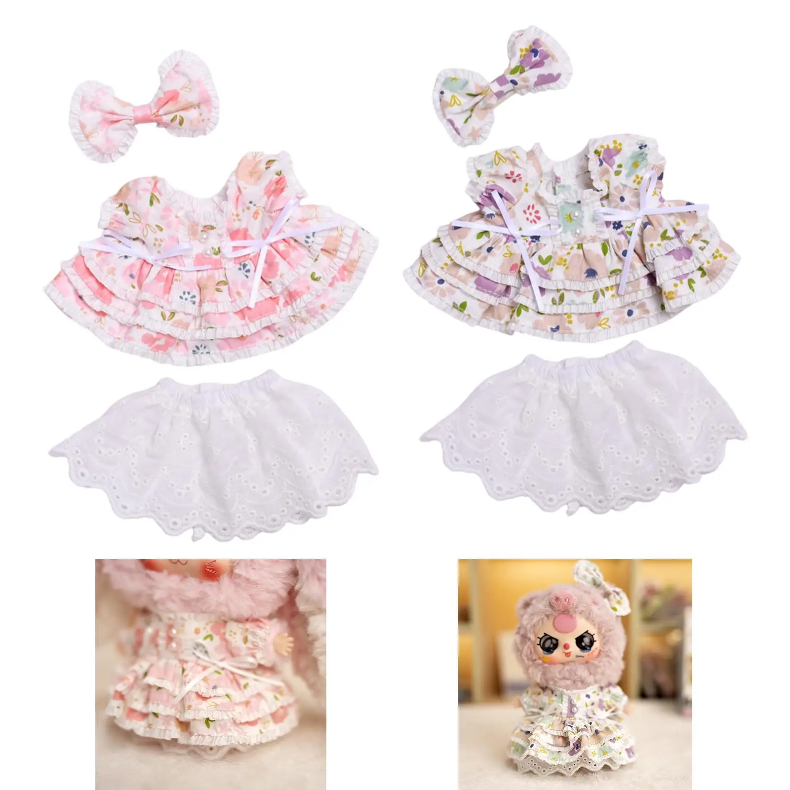 Plush Doll Pleated Dress Educational Fashion Pretend Play DIY Dress up Make Your Own Dolls Short Skirt for 7.87inch Doll