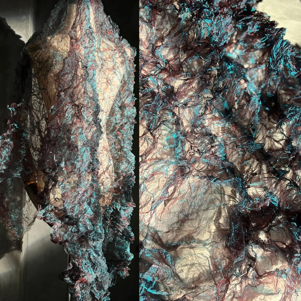 

Винтажная синяя градиентная кристаллическая плиссированная текстура, сетчатая ткань, выпускной проект, платье, дизайнерский материал