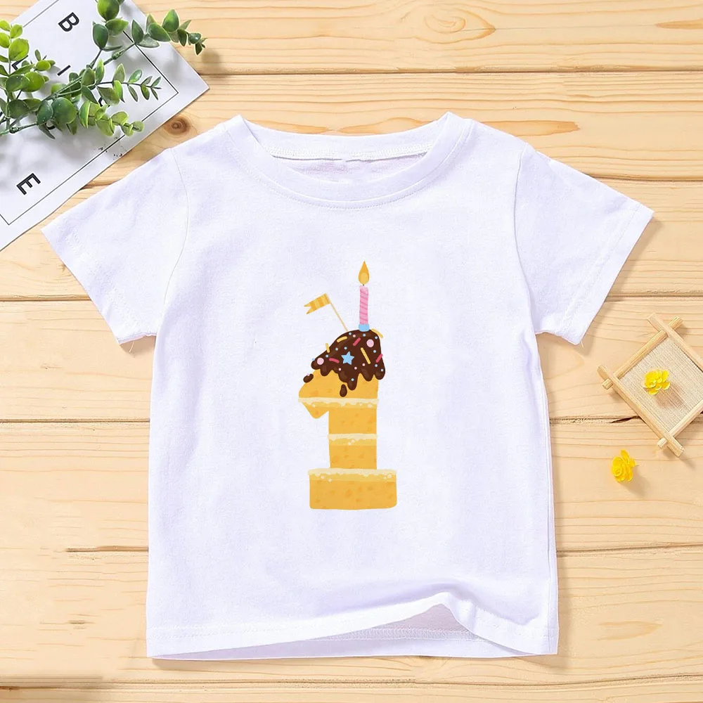 Camisetas De Cumpleaños de Donuts para niños y niñas, bonita camisa de talla 1, 2, 3, 4, 5, 6, 7, 8, 9 años, ropa de fiesta para niños, novedad de verano