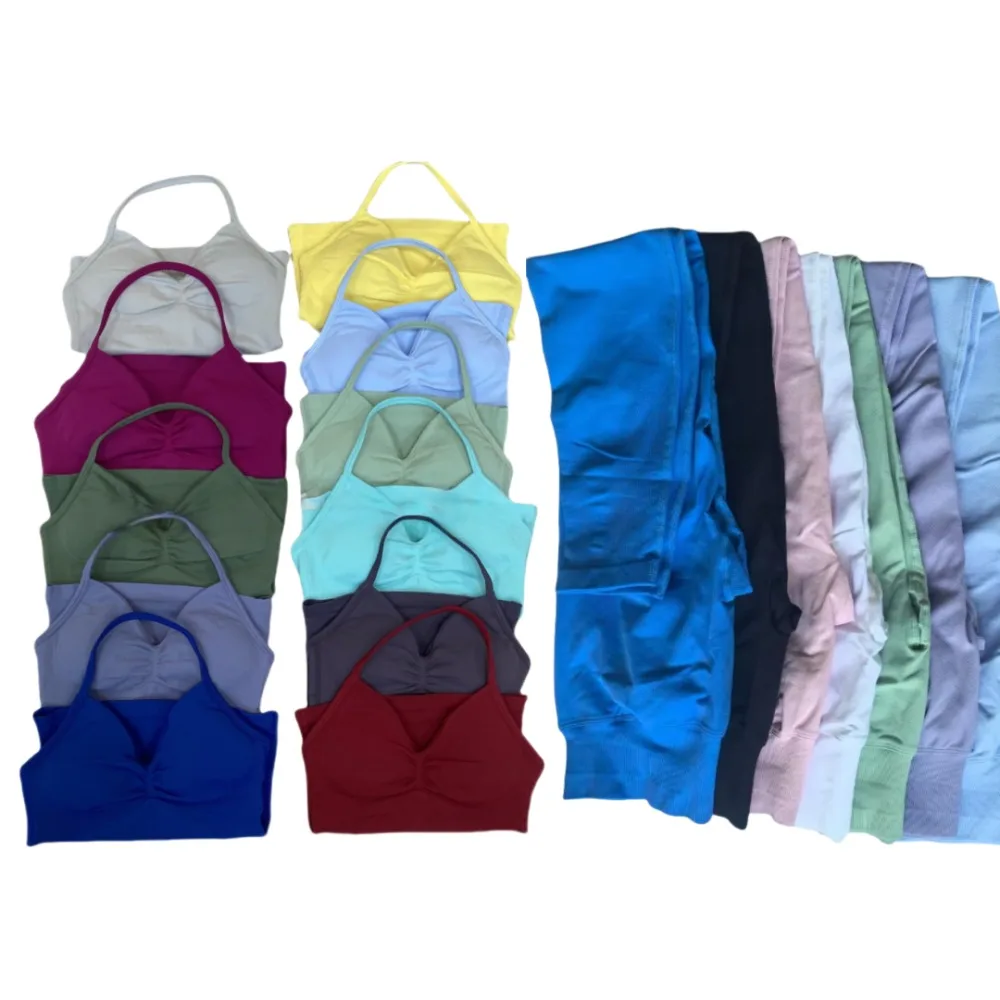 

25Top More Ladies Gym Training Leggings and Neck Tank Yoga Fitness Seamless Pilates Clothing Workout Sportswear 2-Piece Yoga Set