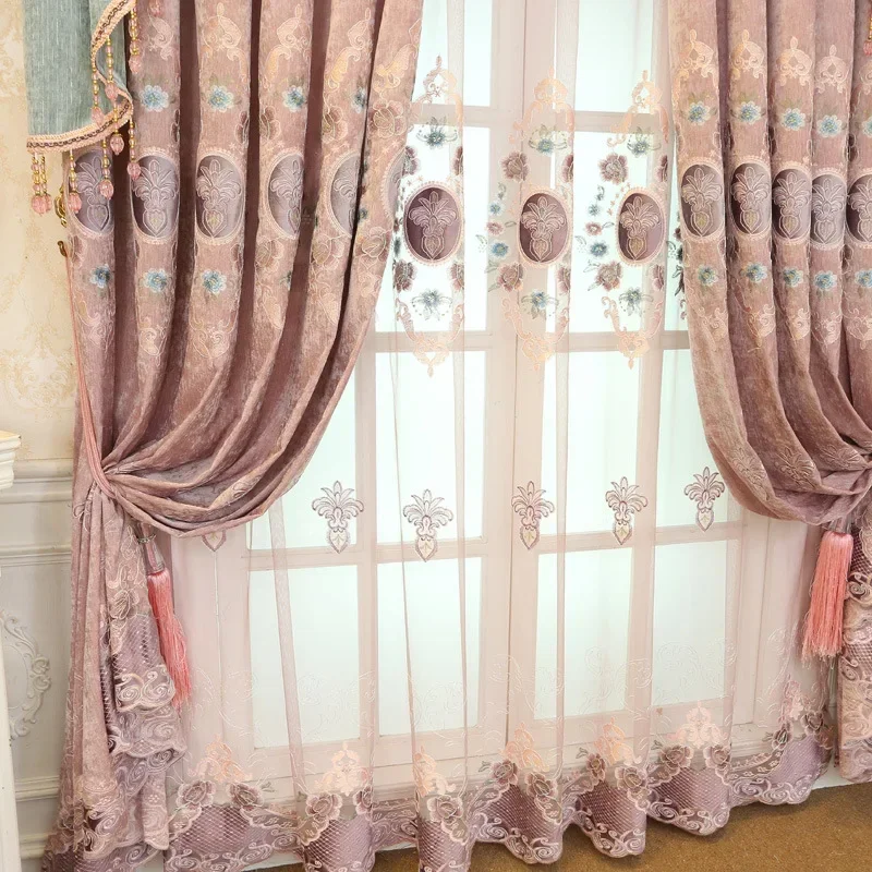 Embroidery Curtains For Living Dining Room Bedroom Balcony European Chenille Customized High Shading Curtain Finished Product