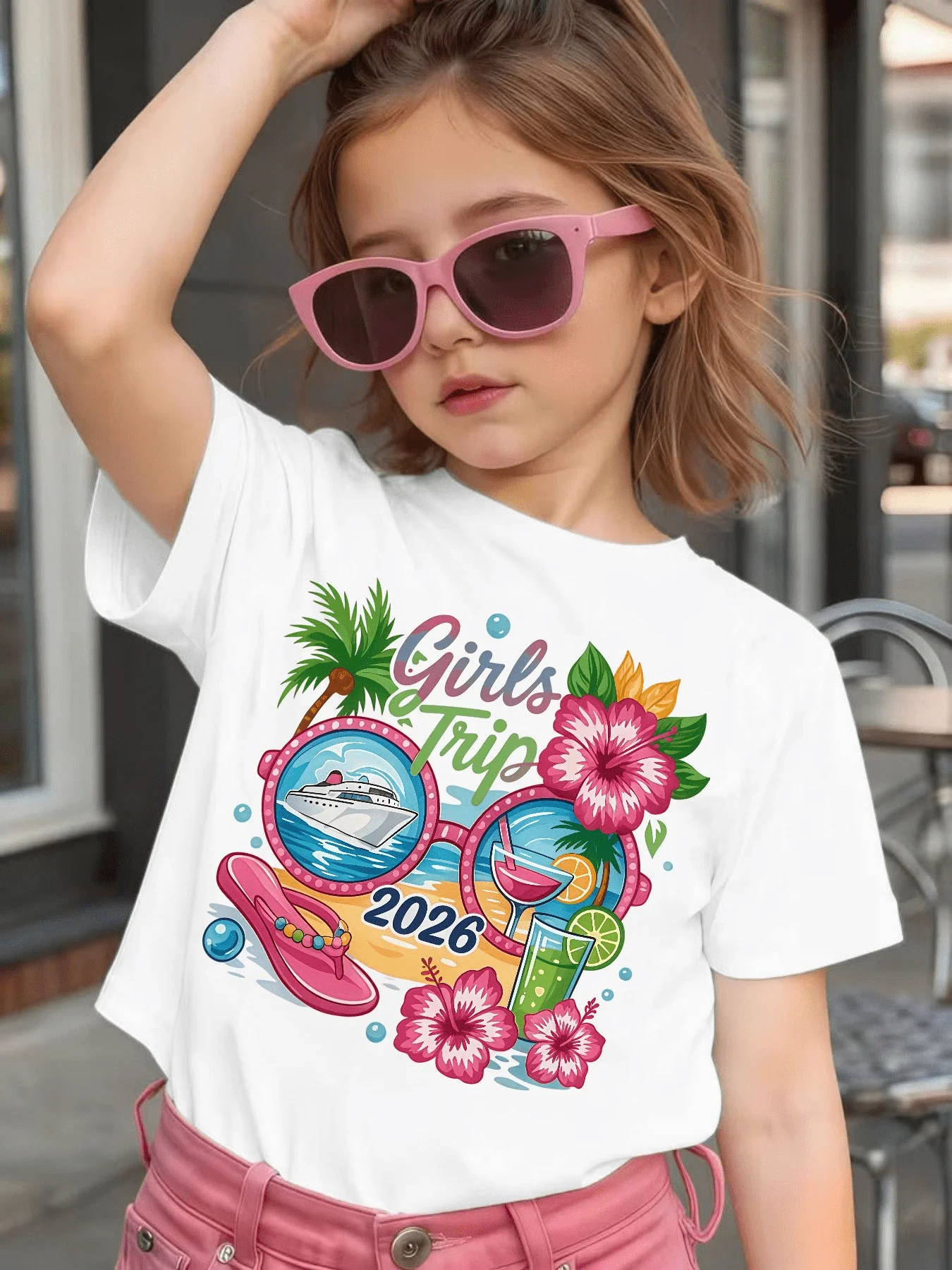 Girls Trip 2026 Beach Floral Cruise Print Kids T Shirt Cotton Short Sleeve Boys Girls Parent Child Summer Casual Tees