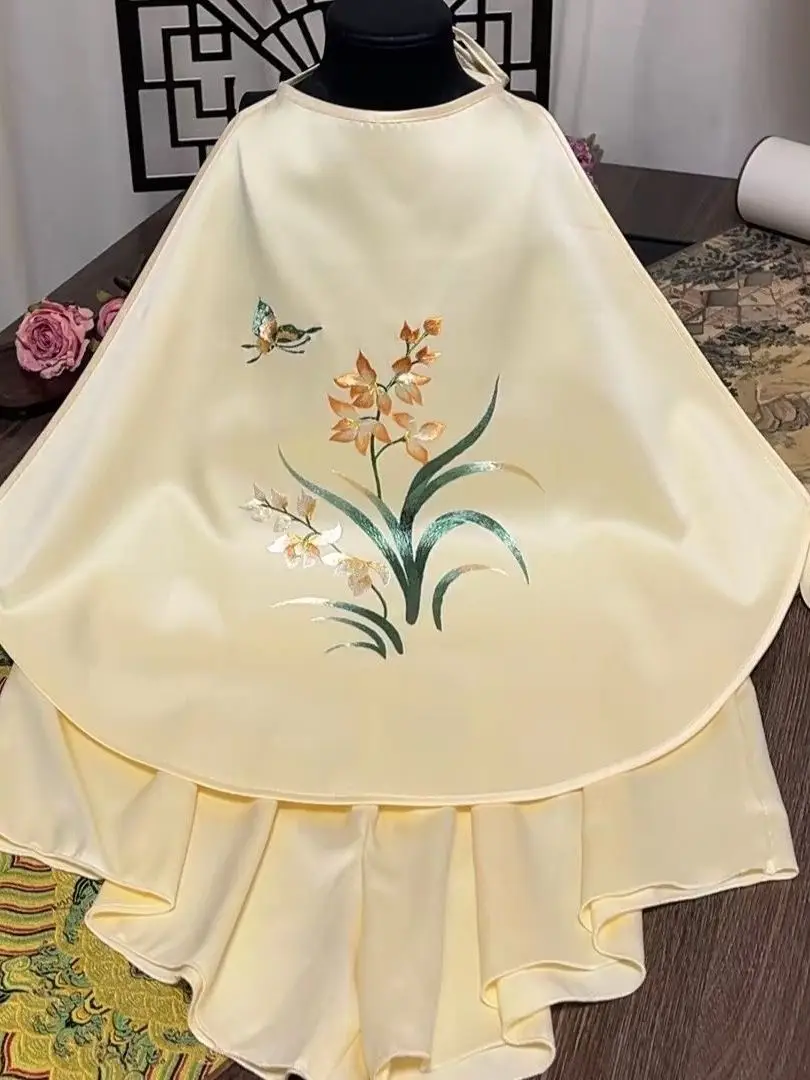 Large Size Single Layer Women's Adult Printed Chemise Retro Hanfu Ancient Style Women's Belted Spring Summer Sleepwear Set