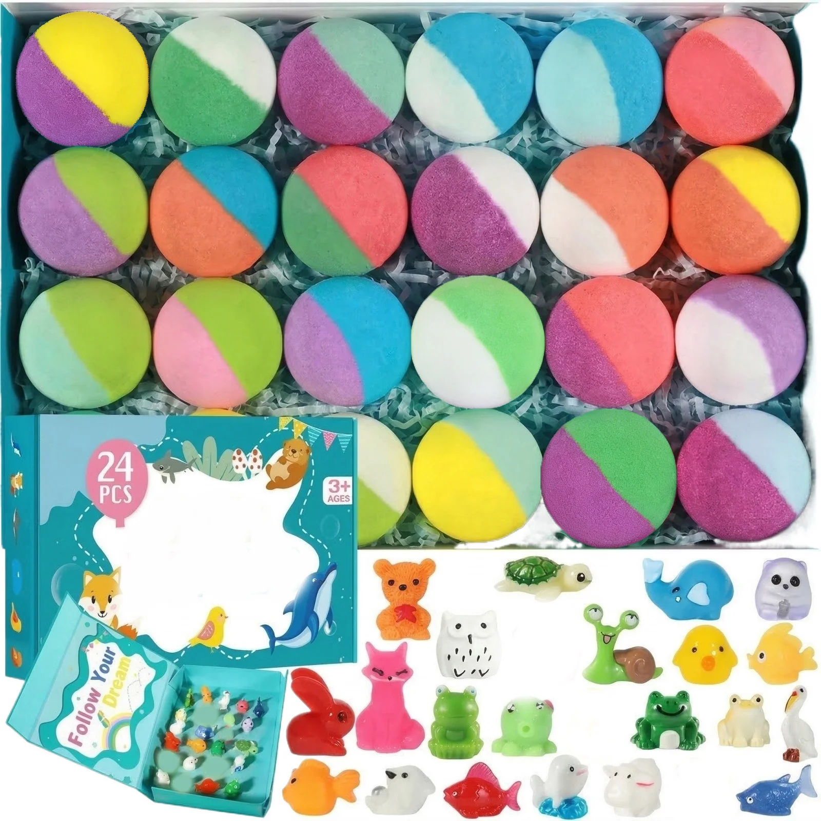 

Набор из 24 бомбочек для ванны с сюрпризом, для спа-релаксации, с натуральными эфирными маслами и маслом ши, шипучие шарики для детей и взрослых на день рождения