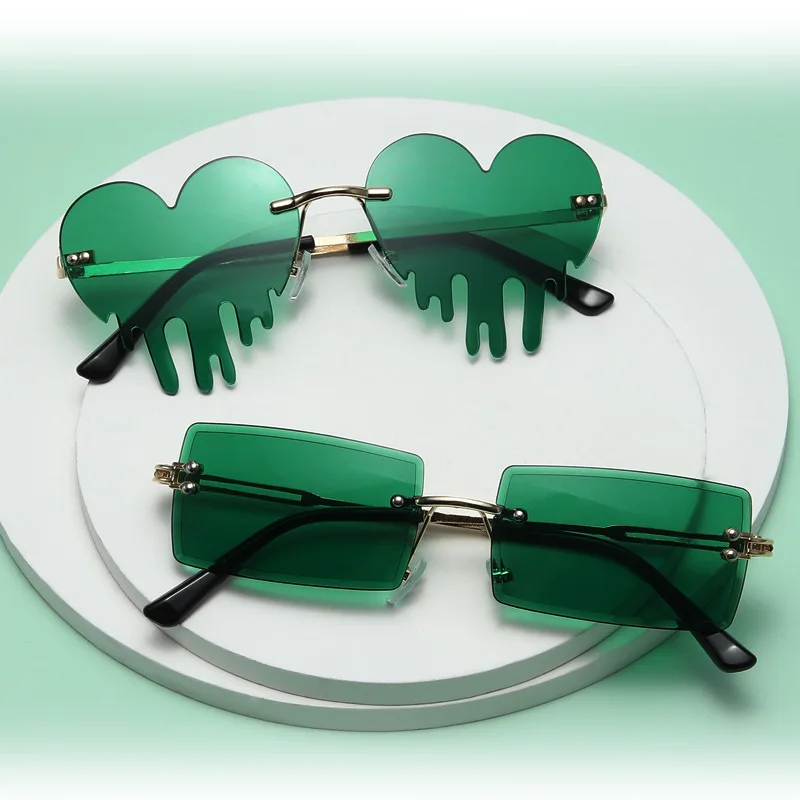 Gafas de sol de trébol irlandés a la moda, gafas de disfraz de duende de trébol de cuatro hojas verdes, gafas de sol sin montura para el Día de San Patricio