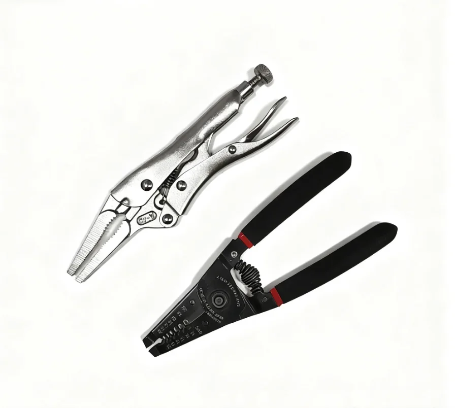

2pc 6.5 in. Long-Nose Locking Pliers And Multipurpose Stripper,Crimper, and Cutter Electrician Maintenance Hand Tools