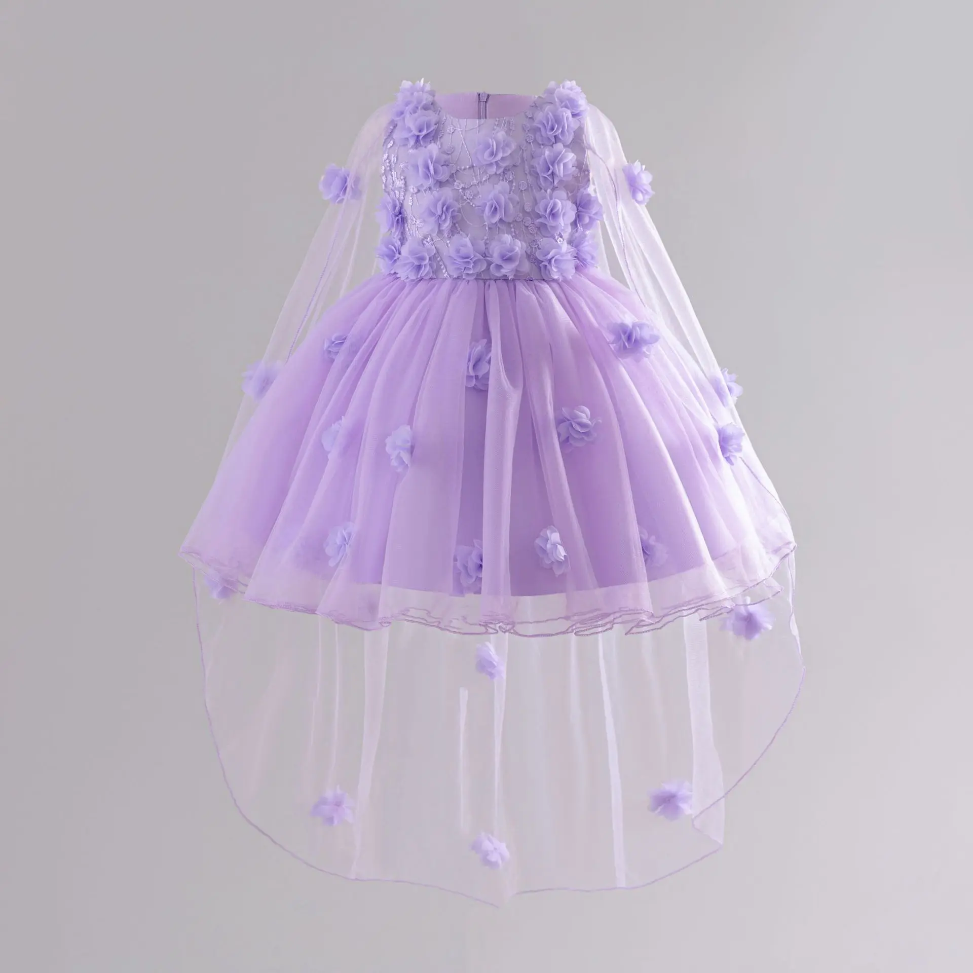 Children Princess Dress for Birthday Performance Cloak Flower Girl Christmas Party Dresses Gown Red Clothes 3-10 Years