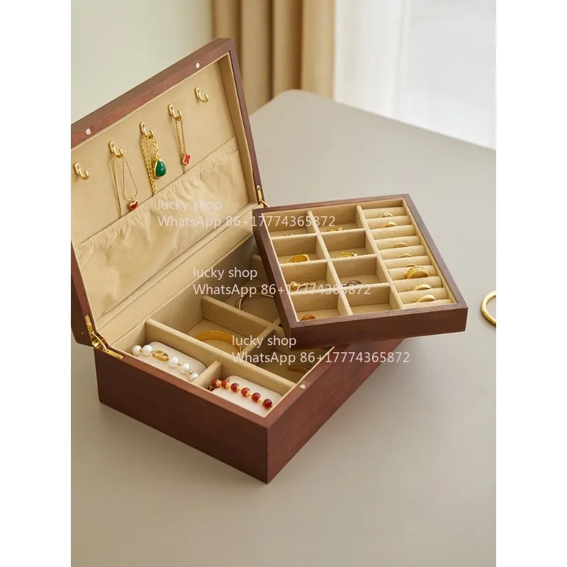 High-end Exquisite Necklace, Stud Earrings, Hand Jewelry Box, Gold Jewelry Box, Solid Wood.