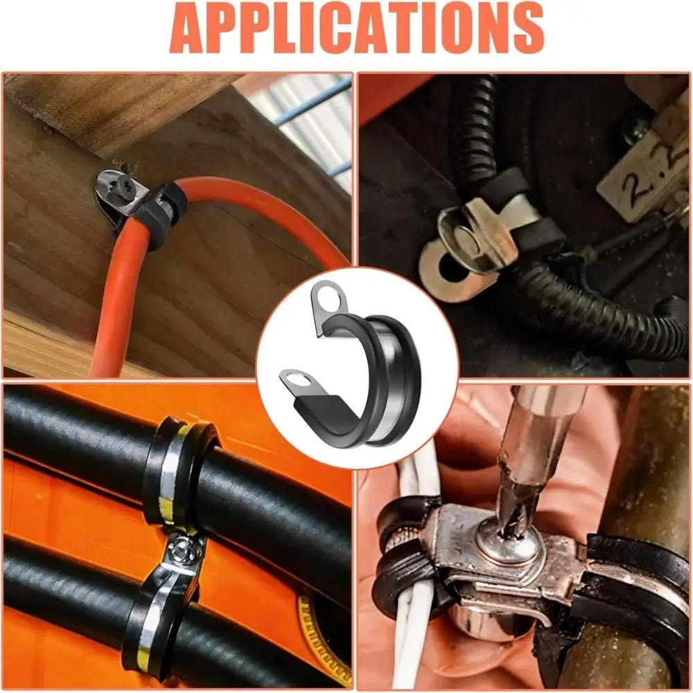 24PCS New 3/4 Inch 19mm Cable Clamp Rubber Cushioned Stainless Steel Wire Management Insulated Tube Holder Household