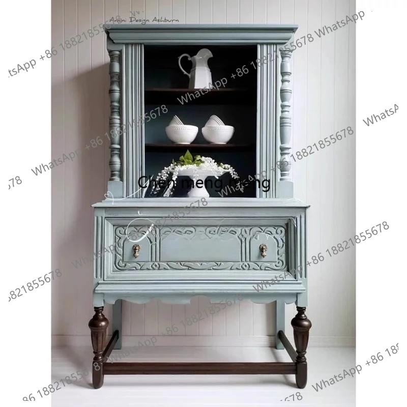 

French American Style Solid Wood Carved Vintage Wine Cabinet French Antique Sideboard Storage Cabinet High-end Furniture