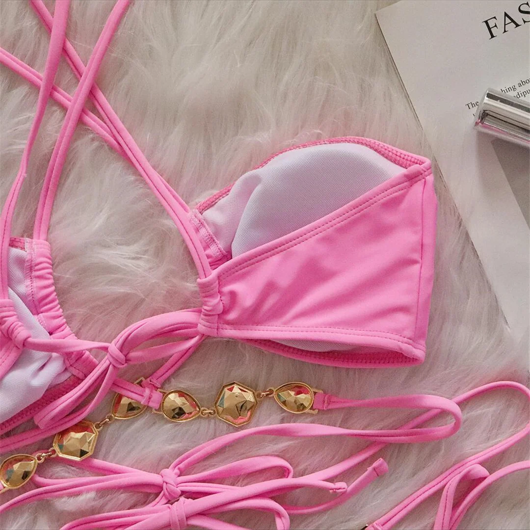 Sexy Bikini mit Diamant-Strasssteinen, Wickel-Bikini, Damen-Badeanzug, zweiteiliges Bikini-Set, Badebekleidung, Badeanzug, Schwimmbekleidung V5167 – Detail 33