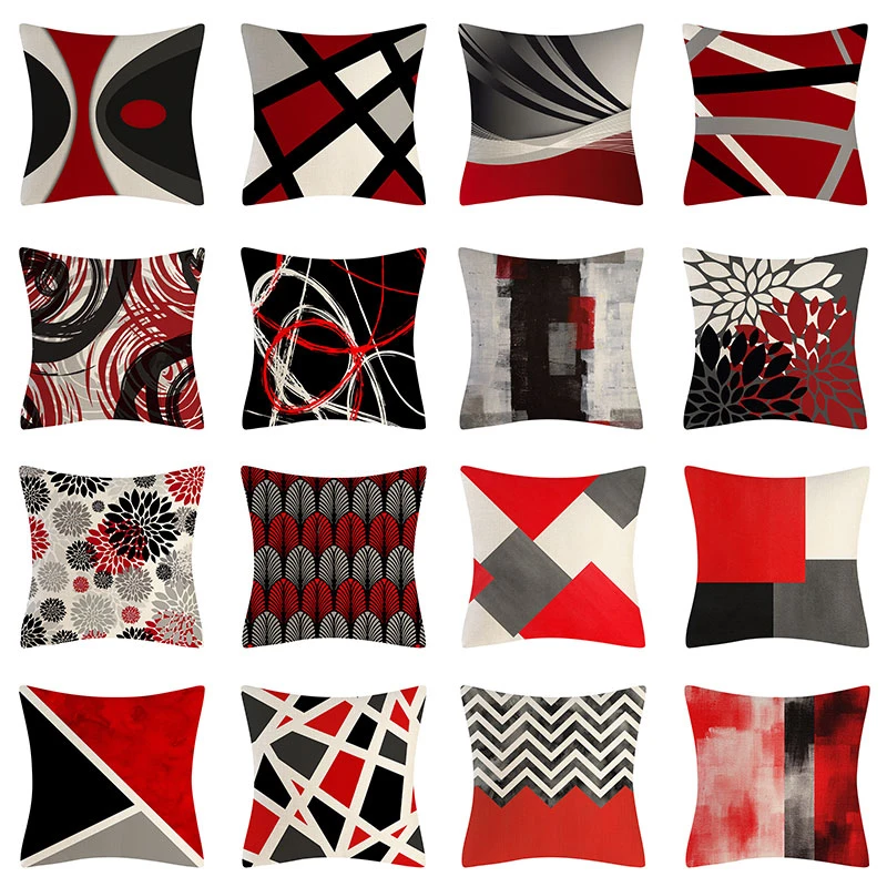 Abstract Geomet Pillowcase Art Gray Red LPillow Case for Bed Sofa Garden Chair Home Living Room Car Cushion Cover 45x45 Cm