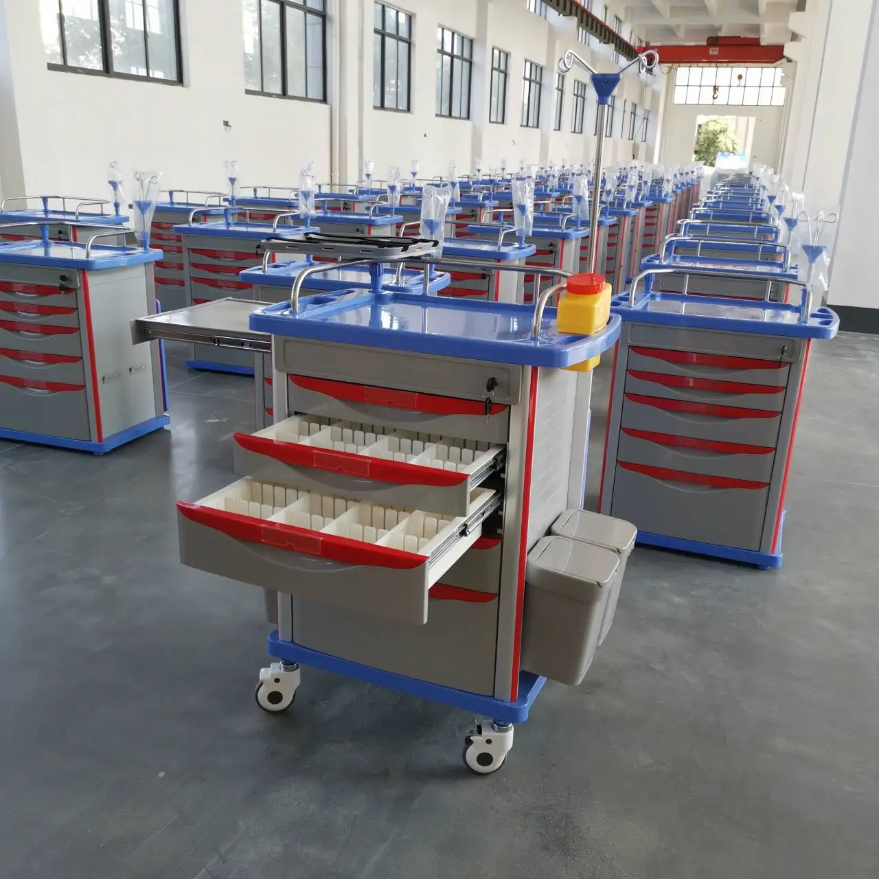 ABS Medical Equipment Modern Design Hospital Medicine Cart  Metal Emergency Trolley for Healthcare Facilities Plastic