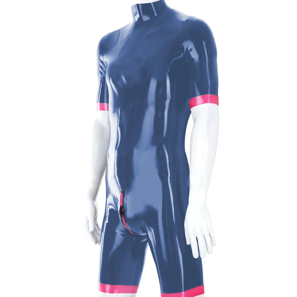 Erotic Wet Look PVC Bodysuit,Short Sleeve Playsuit,Open Crotch,Zipper Shorts,Catsuit, Sexy Men Rompers, Cosplay Lingerie, Fetish