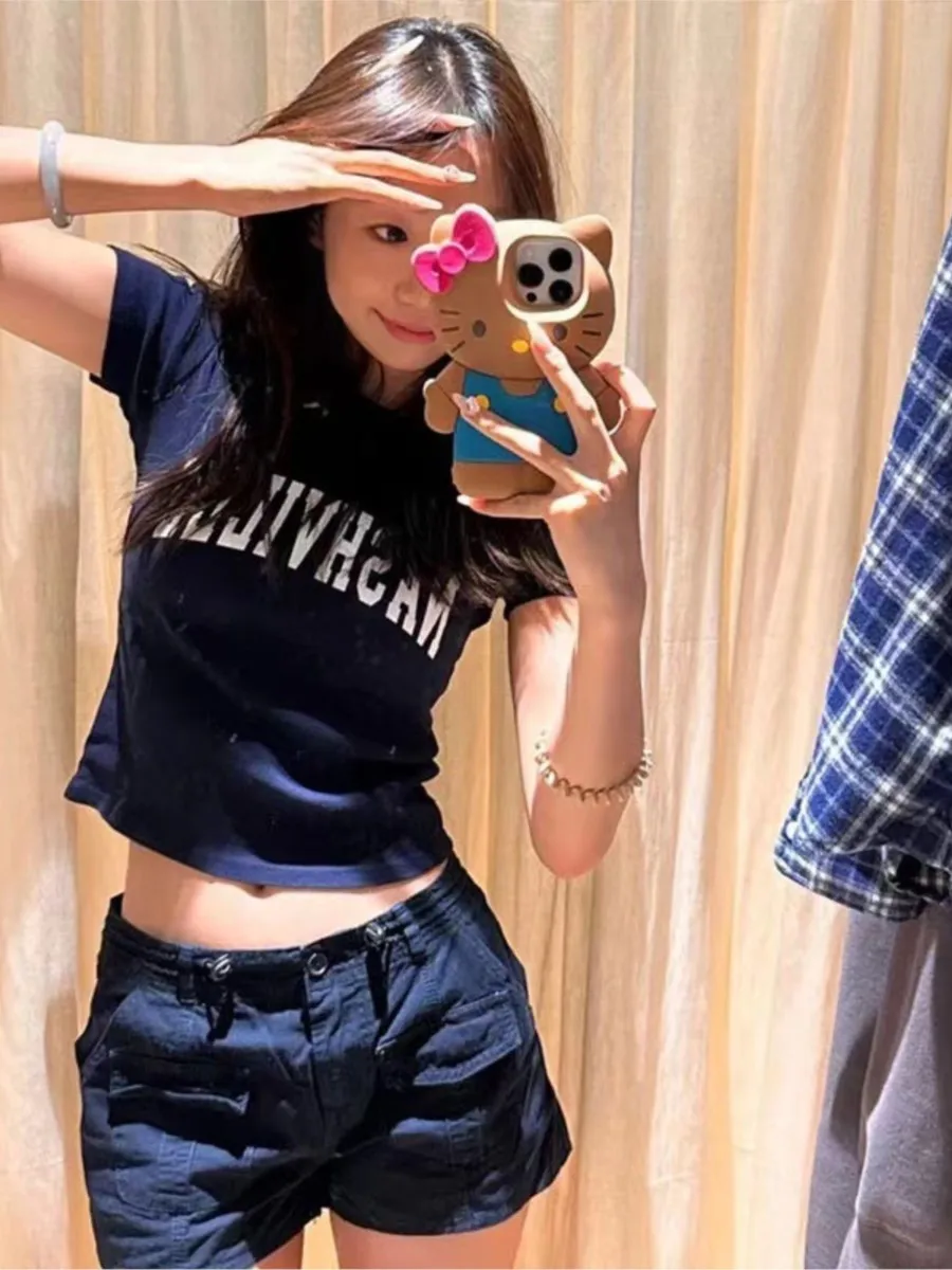 Navy Pocket Cargo Shorts Women Summer High Waist Cotton Sports Short Pants Female Vintage Harajuku Streetwear Sweat Shorts Y2K