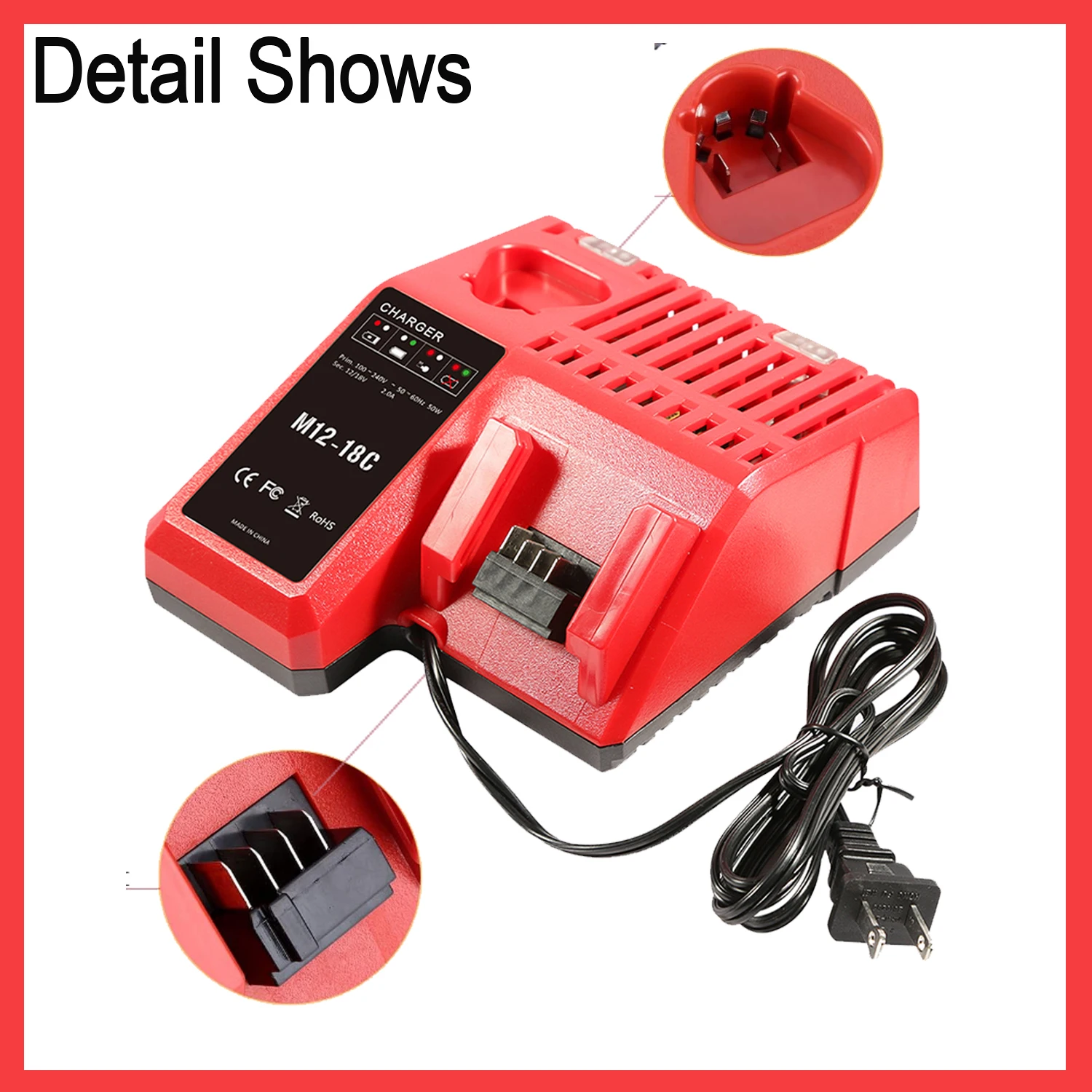 100V-240V Battery Charger For Milwaukee M18 Battery EU AU UK US Plug Charger For Milwaukee 18V Cordless Power Tools