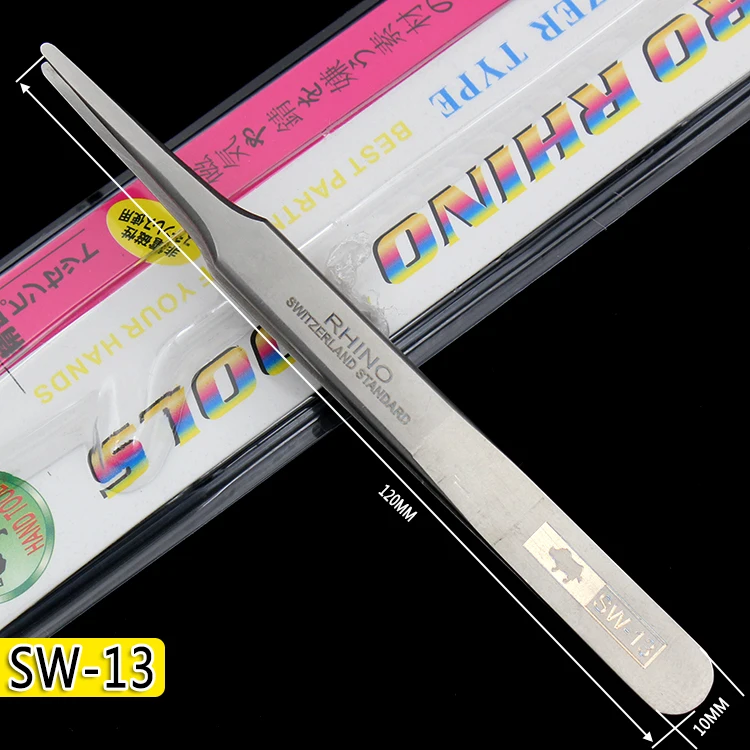 Japanische RHINO SW-Serie, mattierte, antimagnetische und säurebeständige Schweizer Technologie, schlanke, spitze Präzisionspinzette mit hoher Härte