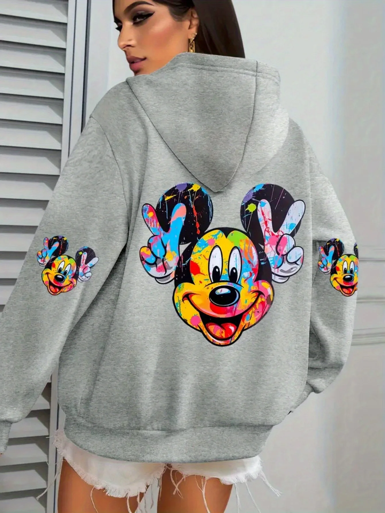 

Женская флисовая толстовка с капюшоном и Микки Маусом Диснея, уличная одежда унисекс, свободная повседневная одежда большого размера