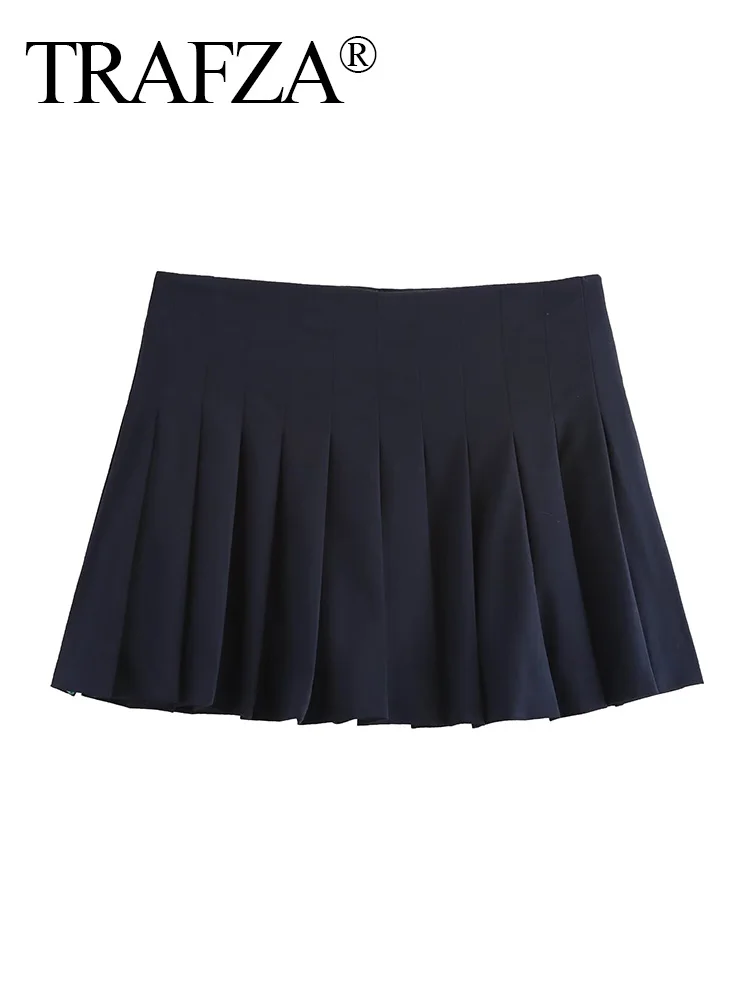 TRAFZA Woman Elegant High Waist Side Zipper Casual Street Style Skirt Pant Women Summer Chic Pleated Decoration Mini Culottes