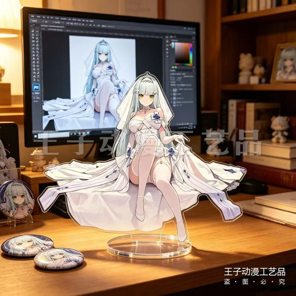Game Girls Frontline 2 Klukai Wedding Dress Acrylic Stand Metal Badge Anime Figure Desk Decor Collectible Brooch Gift Keychain