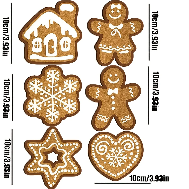 2D Wooden Cup Mat Christmas New Year Party Seasonal Decorations Gingerbread Man Theme Desktop Protection Office Home Decor 6PCS